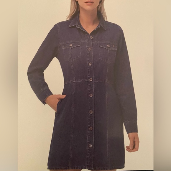 Women’s FRYE Button Front Dark Wash Denim Dress - Picture 7 of 12